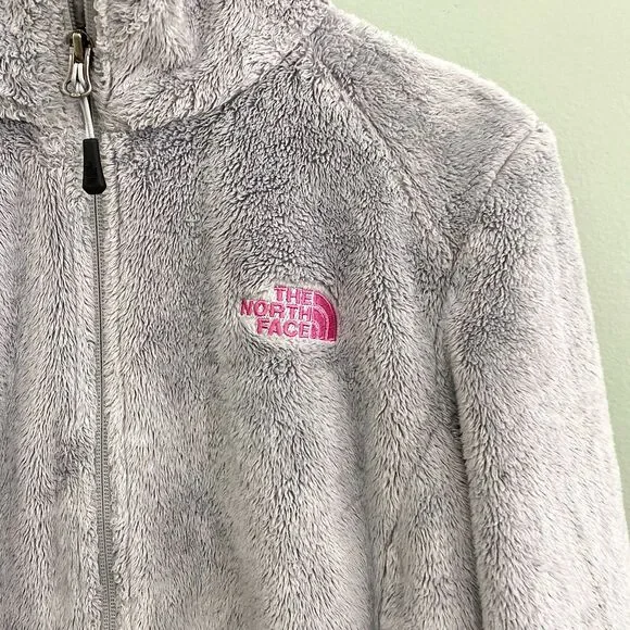North Face Osito Fleece Jacket Full Zip Womens Medium Gray Pink Ribbon Gorpcore - Picture 2 of 11